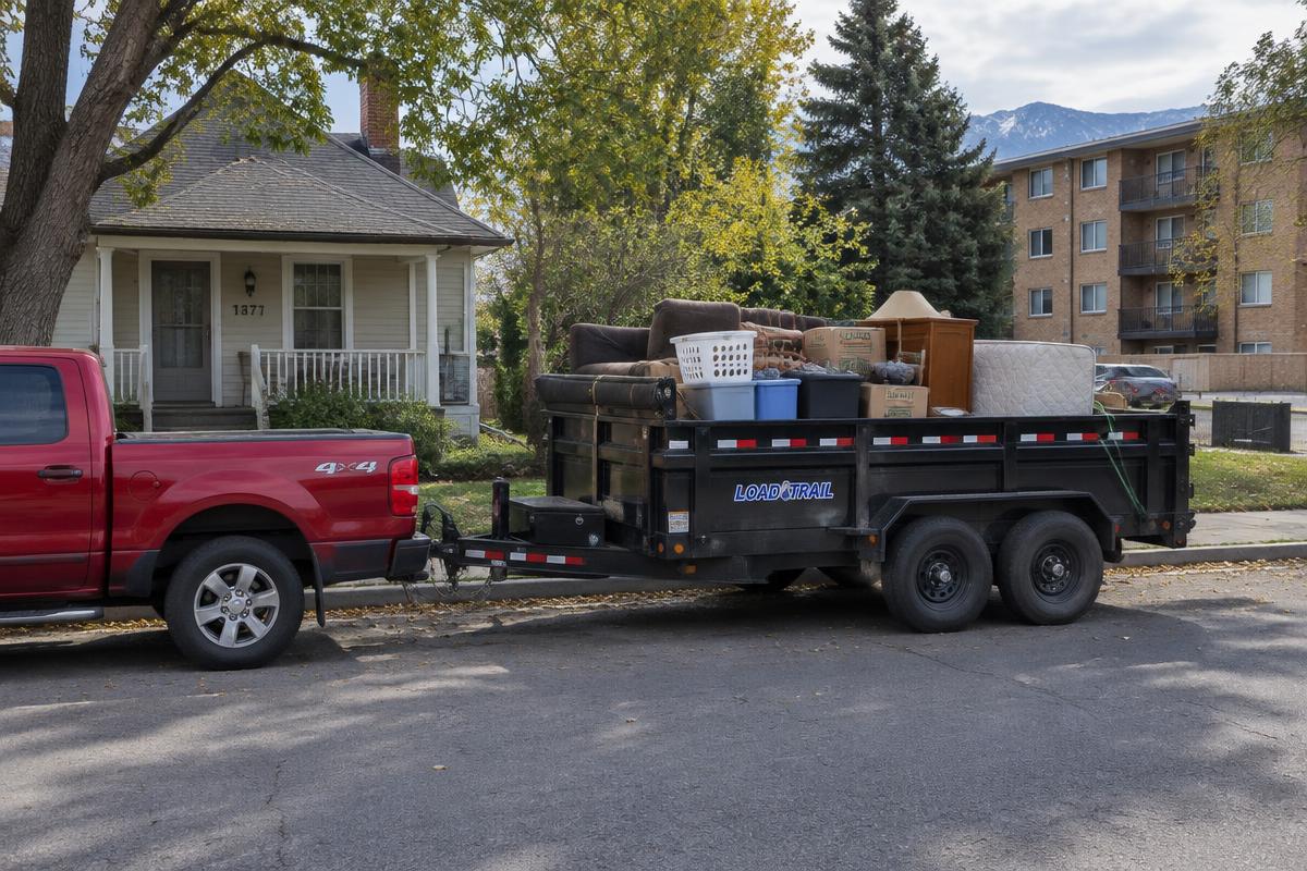 Estate cleanout junk removal at the curb of an Aurora, CO home